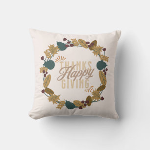 Modern Thanksgiving Dinner Party Wreath Throw Pillow