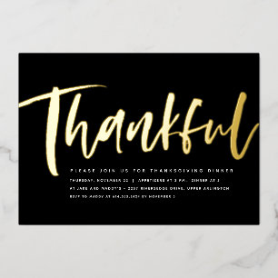 Modern Thanksgiving dinner stylish black and white Foil Invitation