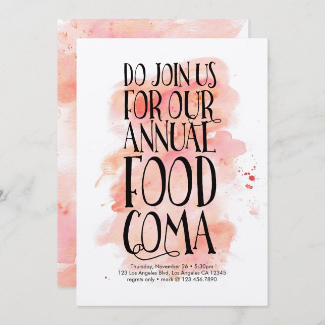 Modern Thanksgiving Food Coma Invitation (Front/Back)