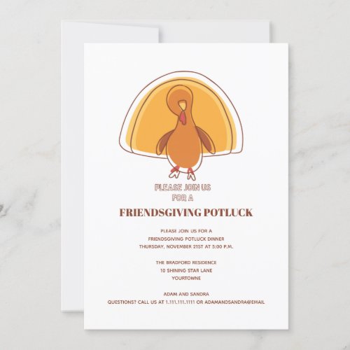 Modern Thanksgiving Friendsgiving Turkey Potluck  Invitation