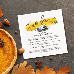 Modern Thanksgiving Fun Facts Yellow Watercolor Napkins