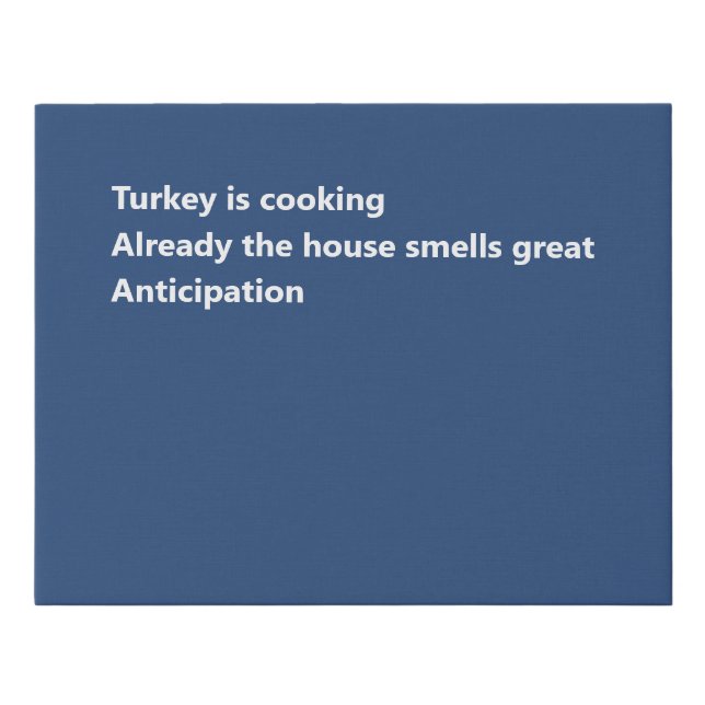 Modern Thanksgiving Haiku Poem Minimal Blue Faux Canvas Print (Front)