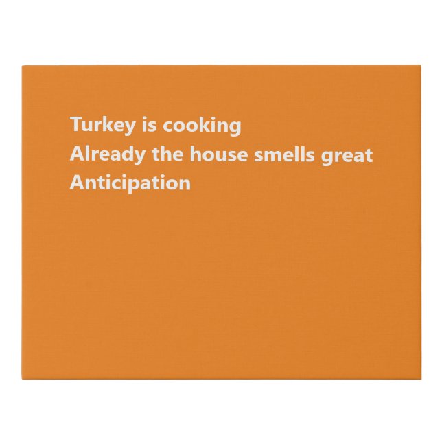Modern Thanksgiving Haiku Poem Minimal Orange Faux Canvas Print (Front)
