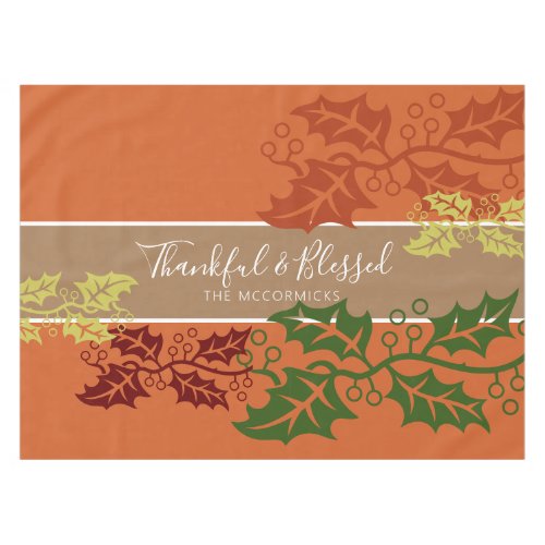 Modern Thanksgiving Thankful Blessed Family Custom Tablecloth