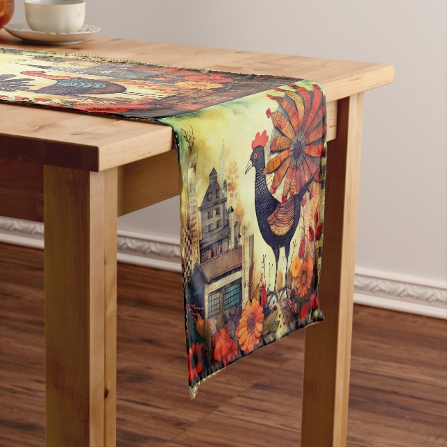 Modern Thanksgiving Turkey Scenes Weave Short Table Runner (In Situ)