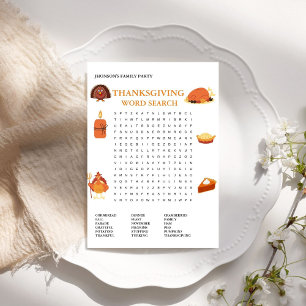 Modern Thanksgiving Word Search Game Card