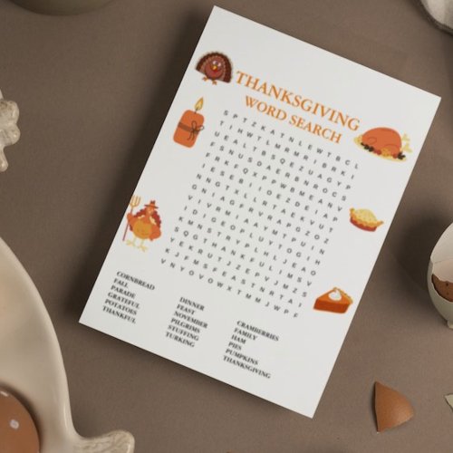 Modern Thanksgiving Word Search Game Card