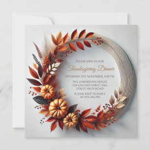 Modern Thanksgiving Wreath Pumpkins Invitation