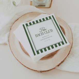 Modern "The Bach Club" Striped Olive Green Script Napkins