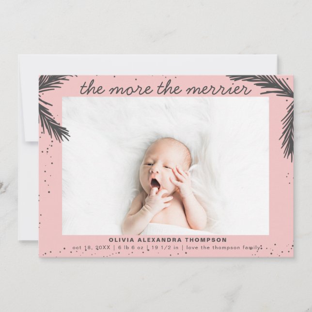 Modern The More the Merrier Gir Birth Announcement (Front)