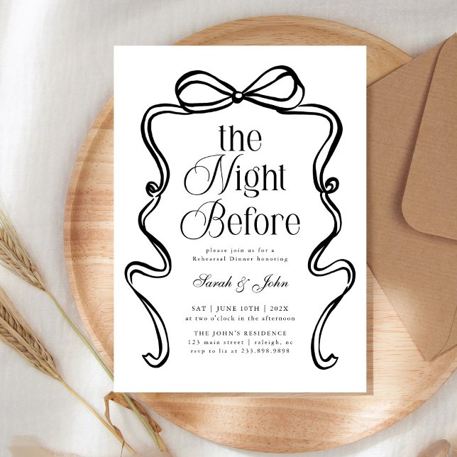Modern The Night Before Bow BoRehearsal Dinner Invitation (Creator Uploaded)
