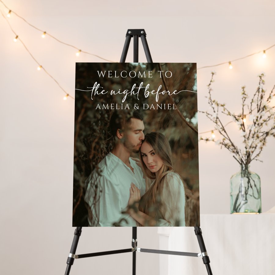 Modern The Night Before Script Welcome Sign Photo