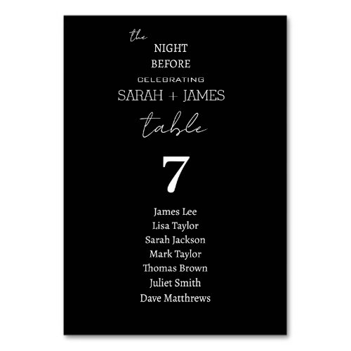 Modern the Night Before Wedding Seating Chart Table Number