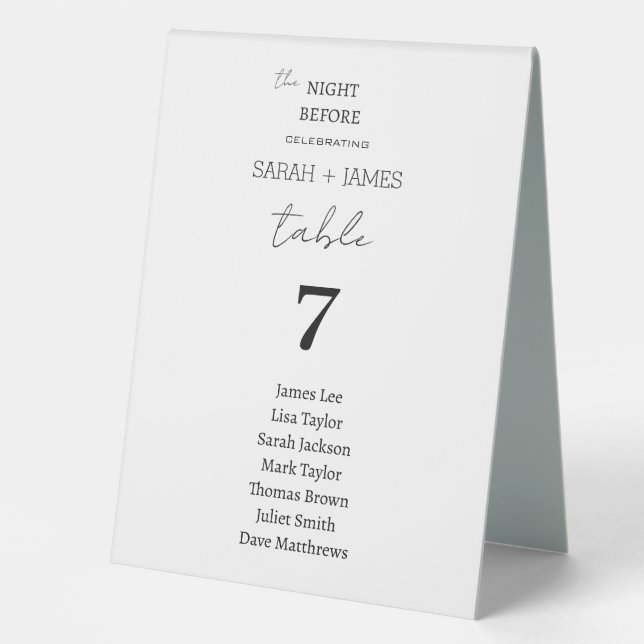 Modern the Night Before Wedding Seating Chart Table Tent (Front)