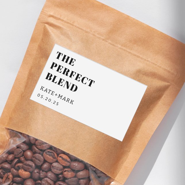 Modern The Perfect Blend Wedding Coffee Favor Rectangular Sticker (Creator Uploaded)