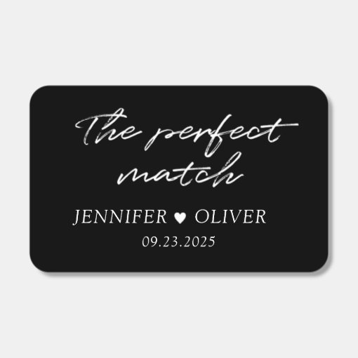 Modern The Perfect Match Black Wedding Matchboxes | Zazzle