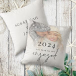 Modern The Year We Got Engaged Photo Overlay Throw Pillow<br><div class="desc">Modern The Year We Got Engaged Photo Overlay.. A lovely keepsake with your photo,  and year,  with your names on the back to commemorate this special time. Engaged is in a set modern script. Easily personalise the rest of the text as required.</div>