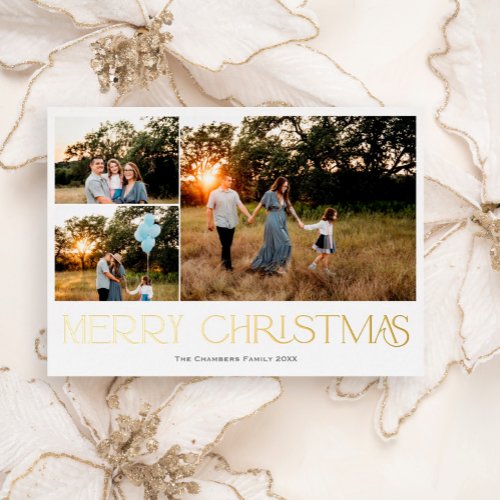 Modern thee photo Merry Christmas  Foil Holiday Card
