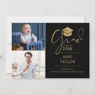 Modern Then And Now 2 Photo Graduation Party Invitation