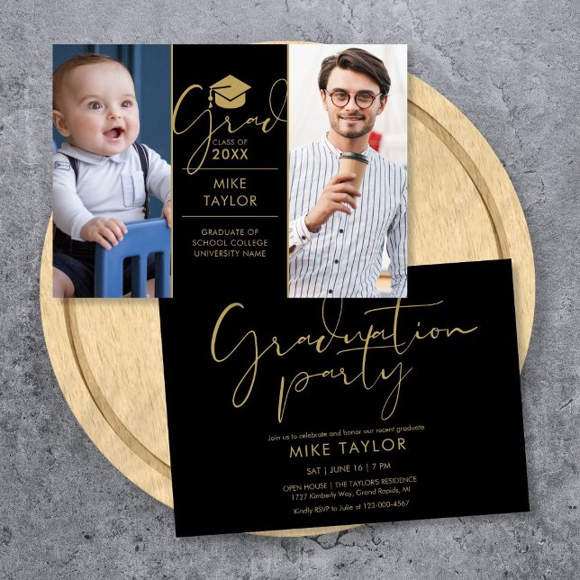 Modern Then And Now 2 Photo Graduation Party Invitation (Modern Then And Now 2 Photo Graduation Party Invitation)