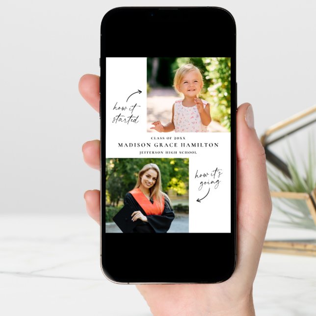 Modern Then and Now 3 Photo Graduation Announcement (Front Digital)