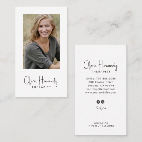 Modern Therapist Photo Social Media Business Card