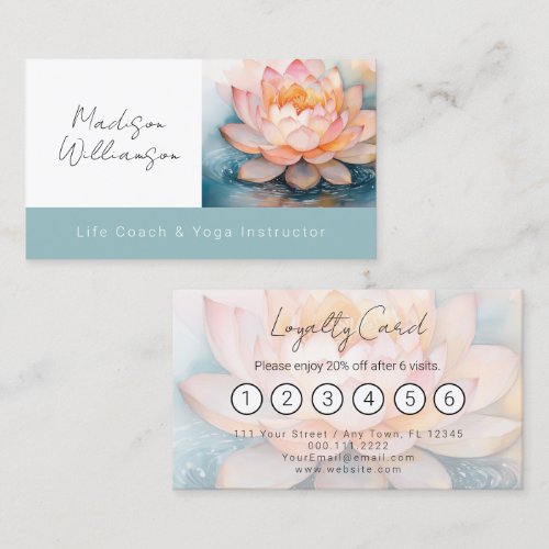 Modern Therapist Spa Yoga Zen Lotus Flower Loyalty Business Card