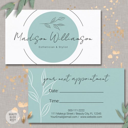 Modern Therapist Stylist Spa Botanical Appointment Business Card