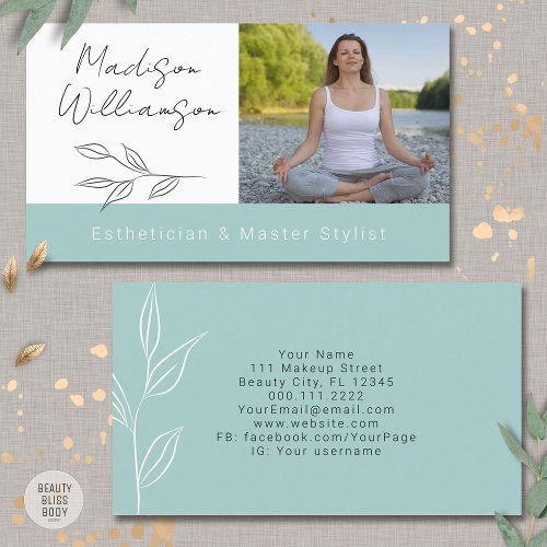 Modern Therapist Stylist Spa Botanical Photo Ready Business Card