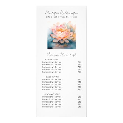 Modern Therapist Stylist Spa Botanical Price List Rack Card