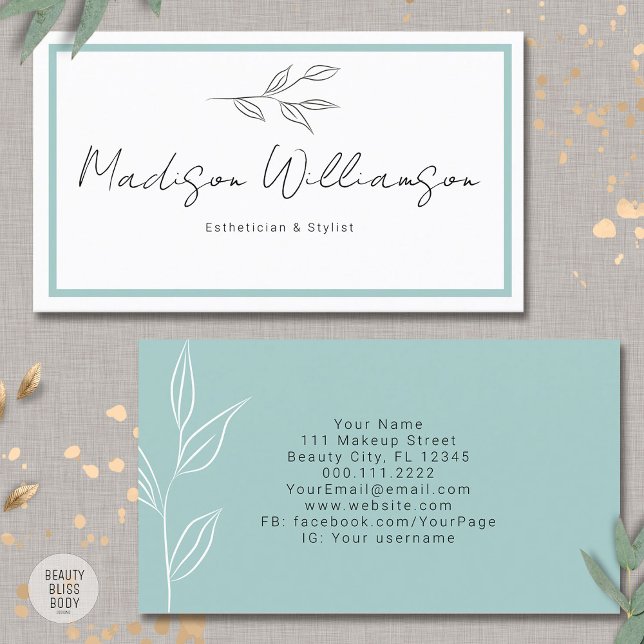 Modern Therapist Stylist Spa Minimalist Botanical Business Card (Creator Uploaded)