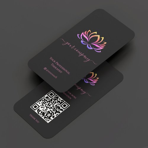 Modern Therapist Wellness Holographic Pink Lotus Business Card