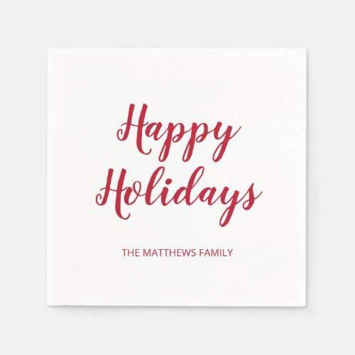 Modern Thick Red Script Happy Holidays Christmas Napkins