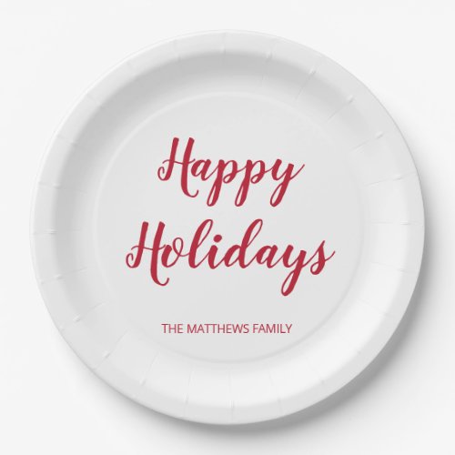 Modern Thick Red Script Happy Holidays Christmas Paper Plates