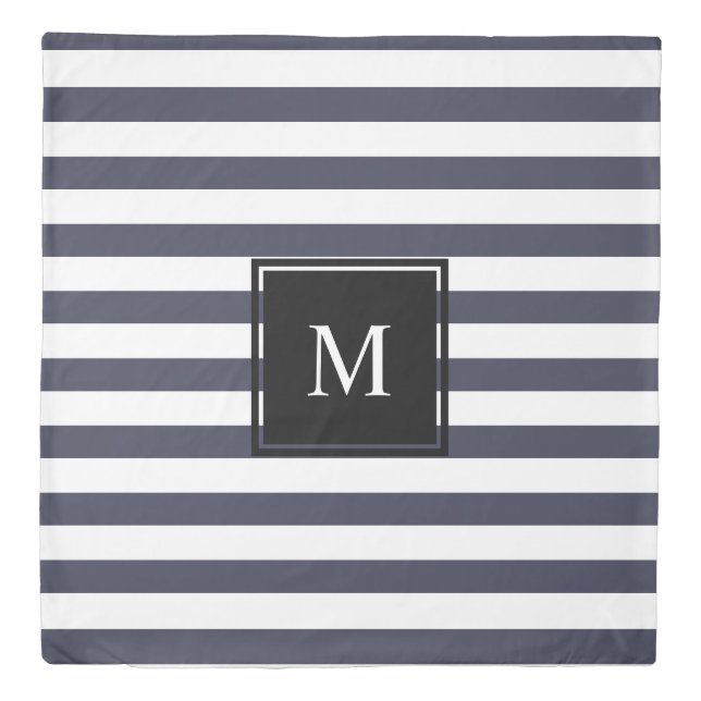 Modern Thick White Stripes - Personalized Duvet Cover (Front)
