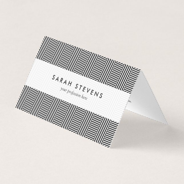 Modern Thin Black White Chevron Stripes Pattern Business Card (Front)