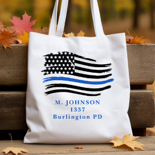 Modern Thin Blue Line Flag Police Officer Budget Tote Bag