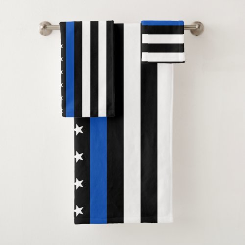 Modern Thin Blue Line Personalized Police Officer Bath Towel Set