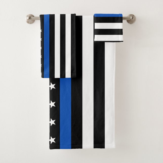 Modern Thin Blue Line Personalized Police Officer Bath Towel Set (Insitu)