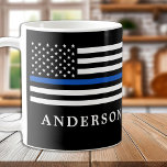Modern Thin Blue Line Personalized Police Officer  Coffee Mug<br><div class="desc">Thin Blue Line Flag Coffee Mug - USA American flag design in Police Flag colors, modern black blue design . Perfect for all police officer's, police mom's and police wife's . Personalize with police officer's name, and or badge number, or family name. This thin blue line coffee mug is perfect...</div>
