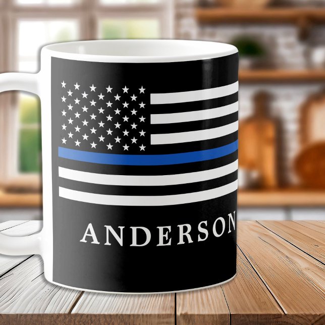 Modern Thin Blue Line Personalized Police Officer  Coffee Mug (Creator Uploaded)