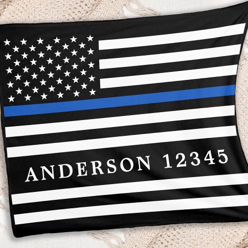 Modern Thin Blue Line Personalized Police Officer  Fleece Blanket