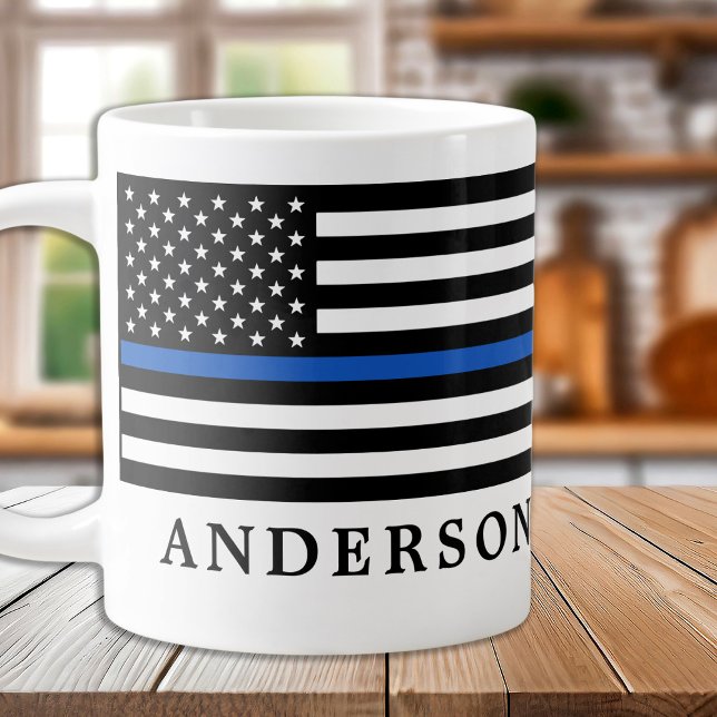 Modern Thin Blue Line Personalized Police Officer Giant Coffee Mug (Creator Uploaded)