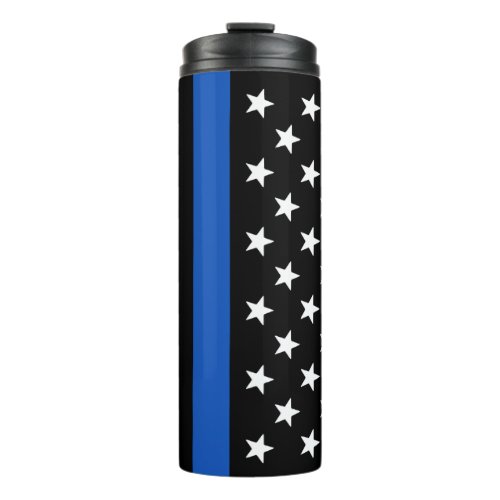 Modern Thin Blue Line Personalized Police Officer  Thermal Tumbler - Thin Blue Line Flag Thermal tumbler - USA American flag design in Police Flag colors, modern black blue design .
Perfect for all police officer's, police mom's and police wife's . Personalize with police officer's name, and or badge number, or family name. This thin blue line thermal tumbler is perfect for a law enforcement retirement gifts, or police graduation gifts. . COPYRIGHT © 2020 Judy Burrows, Black Dog Art - All Rights Reserved. Modern Thin Blue Line Personalized Police Officer Thermal Tumbler