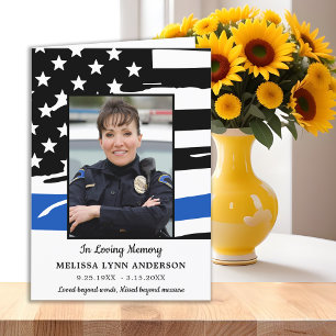 Modern Thin Blue Line Police Memorial Funeral Letterpress Thank You Card