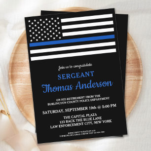 Modern Thin Blue Line Police Officer Retirement Invitation