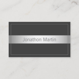 Modern Thin Frame Faux Silver Band   Dark Grey Business Card