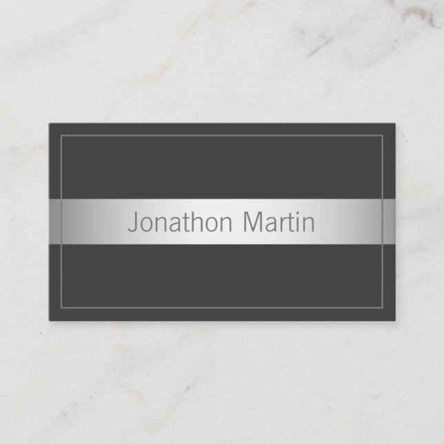 Modern Thin Frame Faux Silver Band | Dark Grey Business Card (Front)