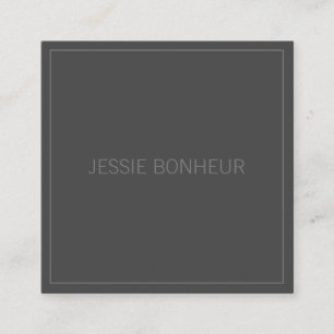Modern Thin Frame & Your Name Dark Grey & Grey Square Business Card
