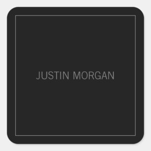 Modern Thin Frame & Your Name Dark Grey & Grey Square Sticker